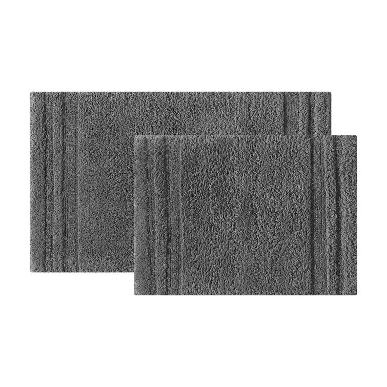 Eden Plush Pile Solid Reversible Cotton White 2 Piece Bath Rug Set