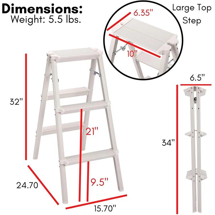BirdRock Home 3 - Step Steel Lightweight Folding Step Ladder