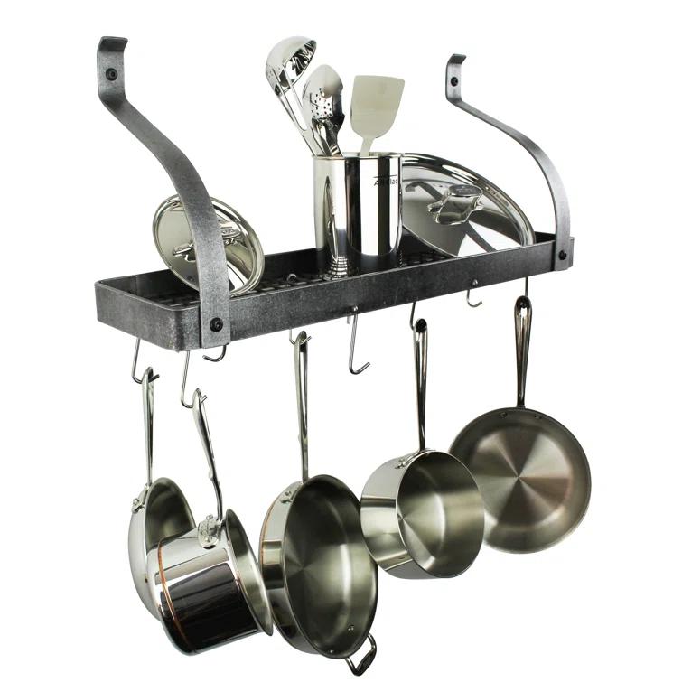 Enclume Handcrafted Gourmet Bookshelf Wall Rack with Curved Arms & 12 Hooks