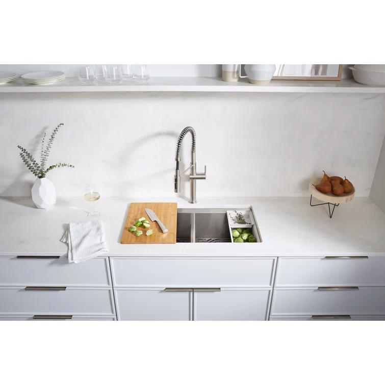 Task Smart Divide33-In X 22-In Top-Mount/Undermount Double-Equal Workstation Kitchen Sink With Accessories