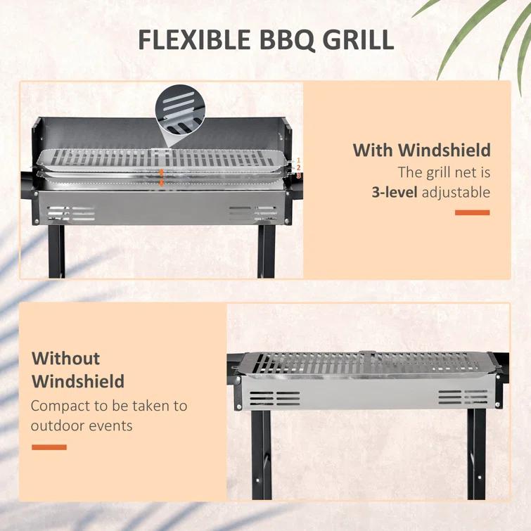 BBQ Rotisserie Grill Roaster, Charcoal Split Roaster for Chicken, Turkey with 3-Level Grill Grate