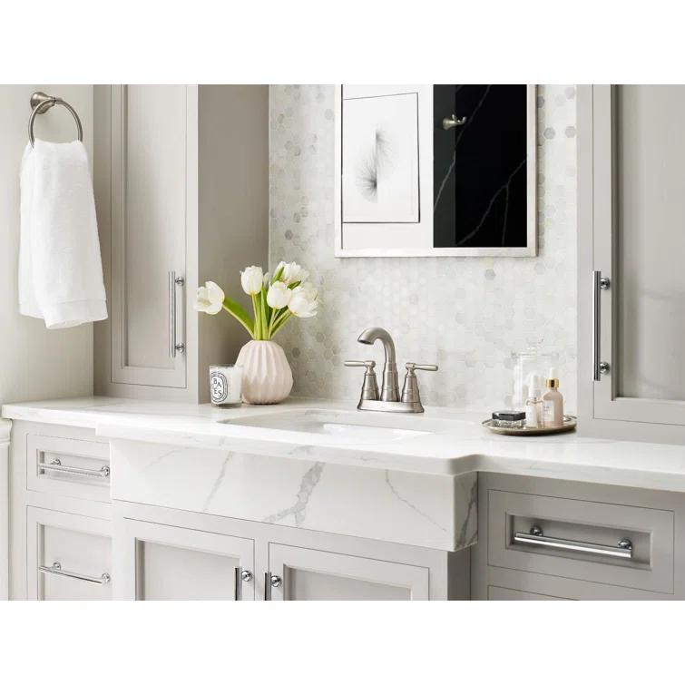 Moen Halle 4 in. Centerset 2-Handle Bathroom Faucet in Spot Resist Brushed Nickel with Spring-Loaded Drain Assembly