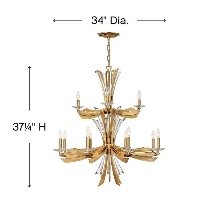 Fredrick Ramond Vida 34" Twelve-Light Two-Tier Candle Chandelier w/ Crystal Accents