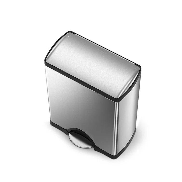 simplehuman Rectangular Dual Compartment Recycling Kitchen Step Trash Can, 46 Liter, Stainless Steel