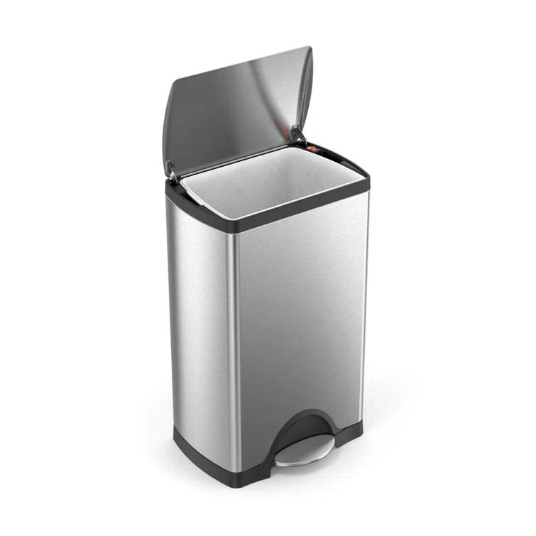 simplehuman 38 Liter / 10 Gallon Rectangular Kitchen Step Trash Can, Brushed Stainless Steel