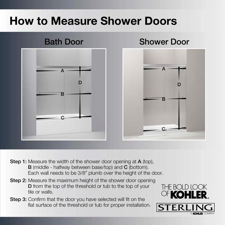 Elate Tall Sliding Shower Door, 75-1/2-In H X 56-1/4 - 59-5/8-In W, With Heavy 5/16-In Thick Crystal Clear Glass