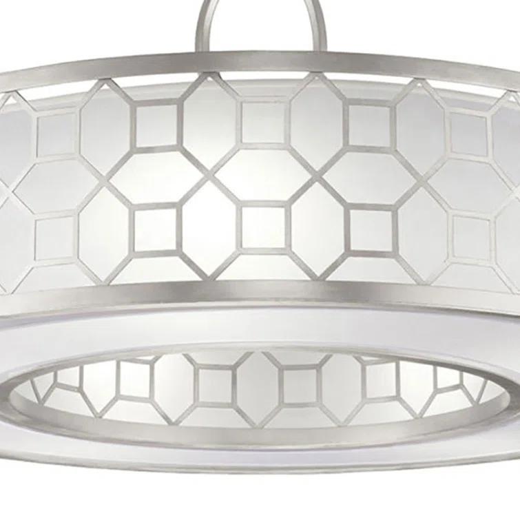 Allegretto Deco 48" Silver Leaf Drum Pendant with LED/CFL Lighting