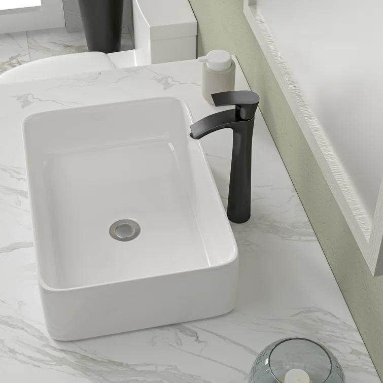 Mocoloo 19" L x 15''W Ceramic Bathroom Sink Rectangular Vessel Sink with Faucet