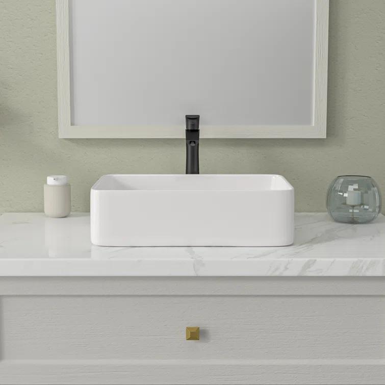 Mocoloo 19" L x 15''W Ceramic Bathroom Sink Rectangular Vessel Sink with Faucet