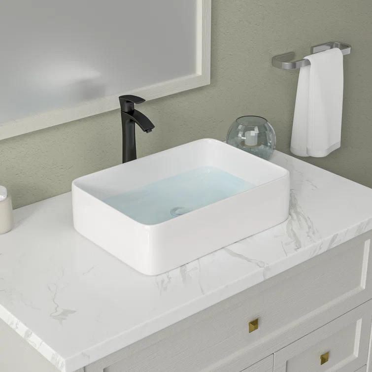 Mocoloo 19" L x 15''W Ceramic Bathroom Sink Rectangular Vessel Sink with Faucet