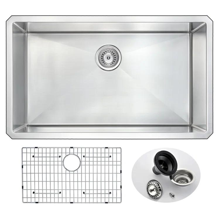 Vanguard 32.75'' L Undermount Single Bowl Stainless Steel Kitchen Sink