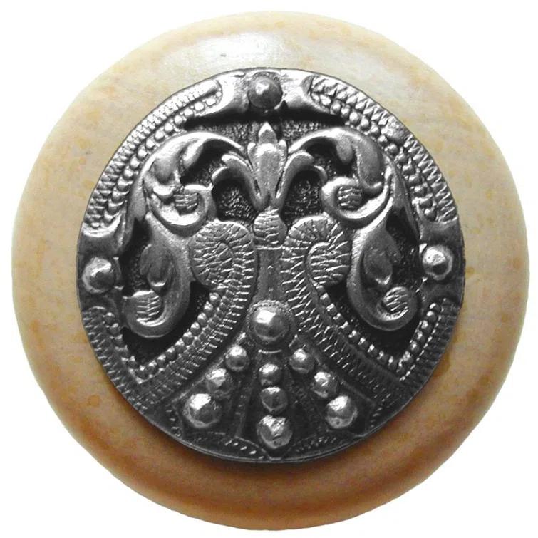 Antique Brass and Natural Wood Round Cabinet Knob