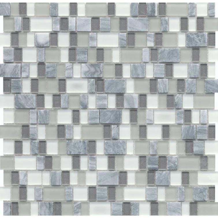 Unique Stone and Glass Blend Epic 12.05 in. x 12.17 in. Glossy/Matte Glass Mosaic Tile - 1 Each (1.02 sq. ft.)