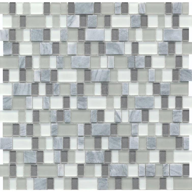 Unique Stone and Glass Blend Epic 12.05 in. x 12.17 in. Glossy/Matte Glass Mosaic Tile - 1 Each (1.02 sq. ft.)