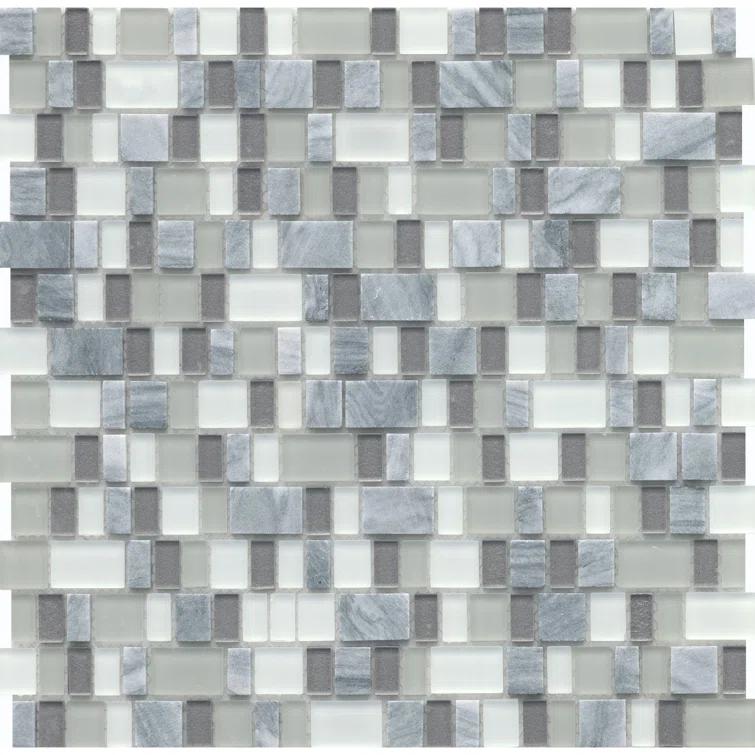 Unique Stone and Glass Blend Epic 12.05 in. x 12.17 in. Glossy/Matte Glass Mosaic Tile - 1 Each (1.02 sq. ft.)