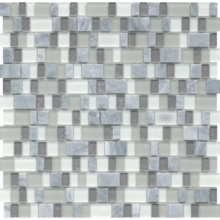Unique Stone and Glass Blend Epic 12.05 in. x 12.17 in. Glossy/Matte Glass Mosaic Tile - 1 Each (1.02 sq. ft.)