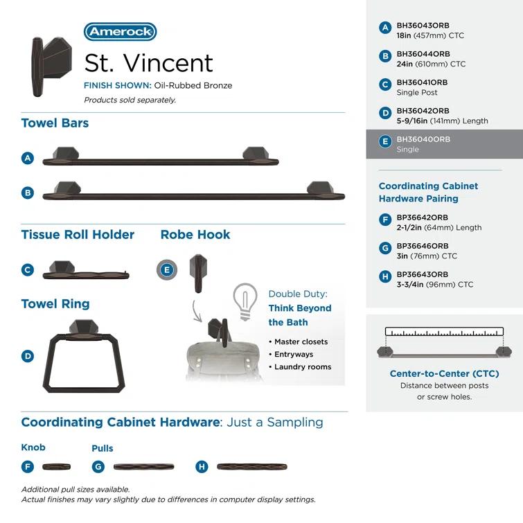 St. Vincent Wall Mounted Robe Hook