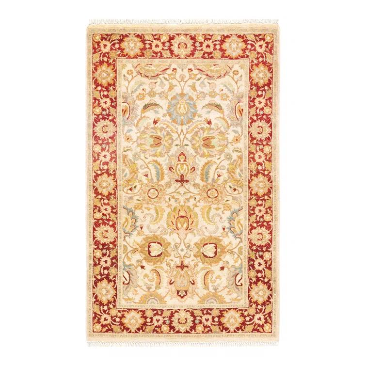 Hand-Knotted Wool Oriental Traditional Ivory Area Rug 3' 2" x 5' 2"
