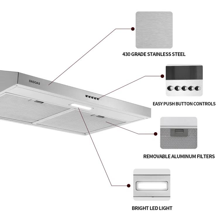 SNDOAS 30" Stainless Steel 250 CFM Convertible Under Cabinet Range Hood