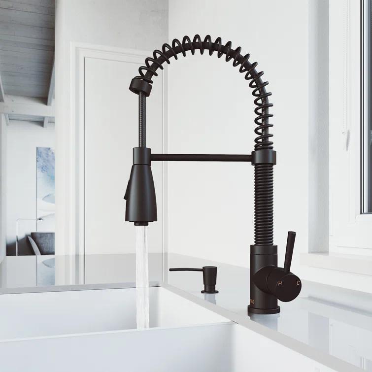 Brant 19" H 1-handle Pull-Down 2-Function Sprayer Kitchen Faucet and Soap Dispenser