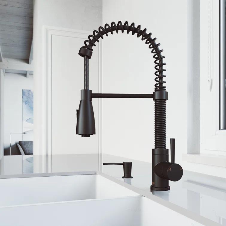 Brant 19" H 1-handle Pull-Down 2-Function Sprayer Kitchen Faucet and Soap Dispenser