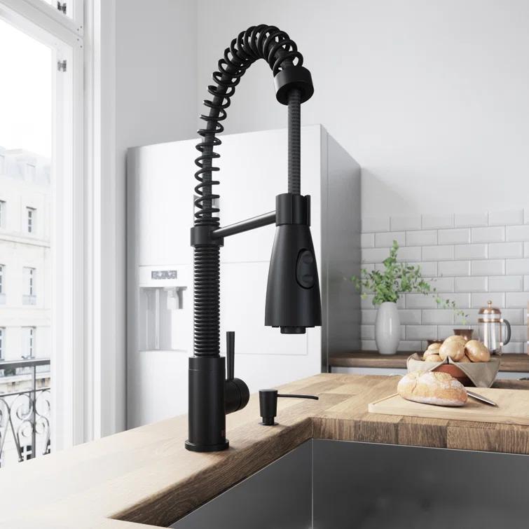 Brant 19" H 1-handle Pull-Down 2-Function Sprayer Kitchen Faucet and Soap Dispenser