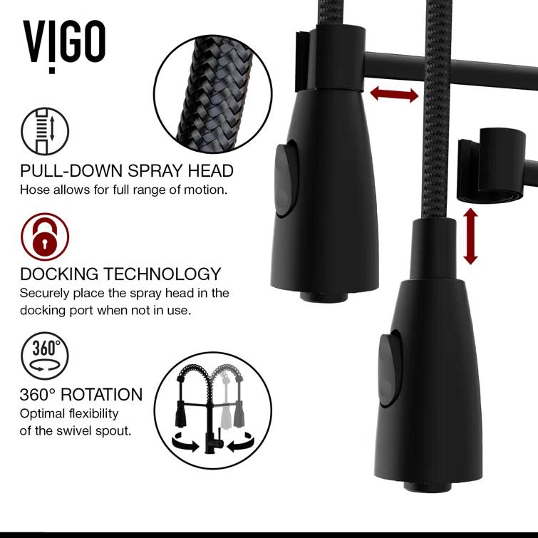 Brant 19" H 1-handle Pull-Down 2-Function Sprayer Kitchen Faucet and Soap Dispenser