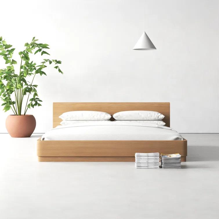Round Off King Size Oak Wood Panel Bed with Headboard