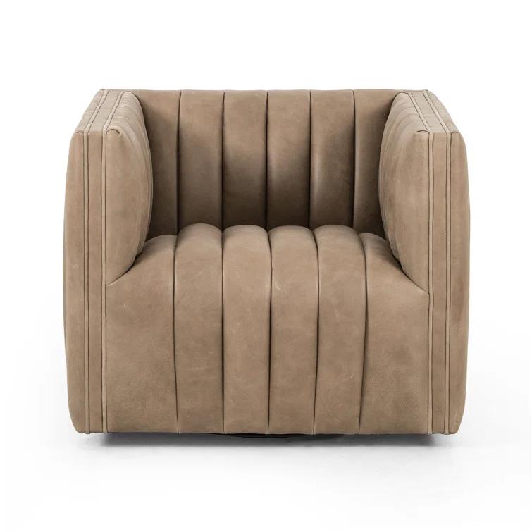 Palermo Drift Glove Leather Swivel Accent Chair in Brown