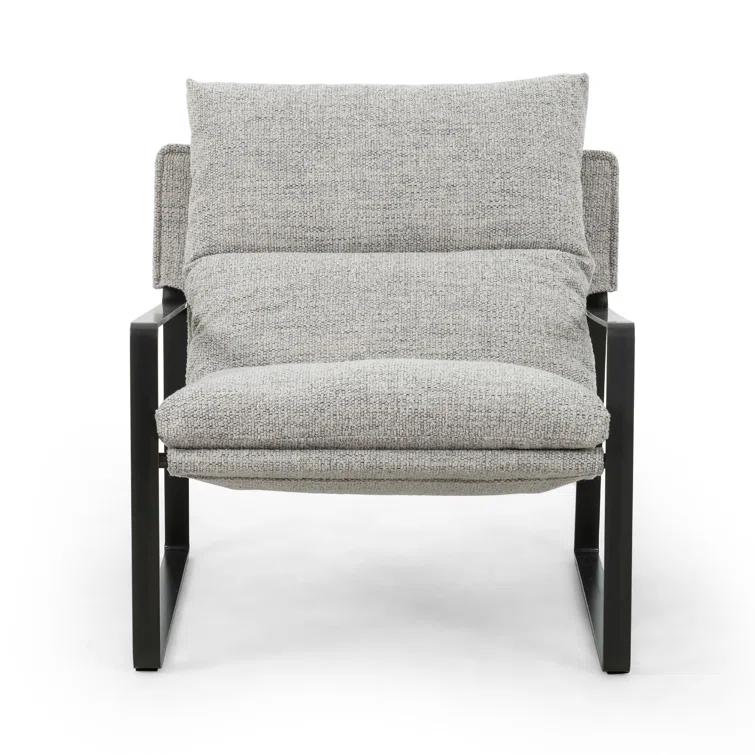 Light Grey Sling Armchair with Gunmetal Frame