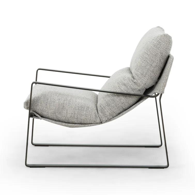 Light Grey Sling Armchair with Gunmetal Frame