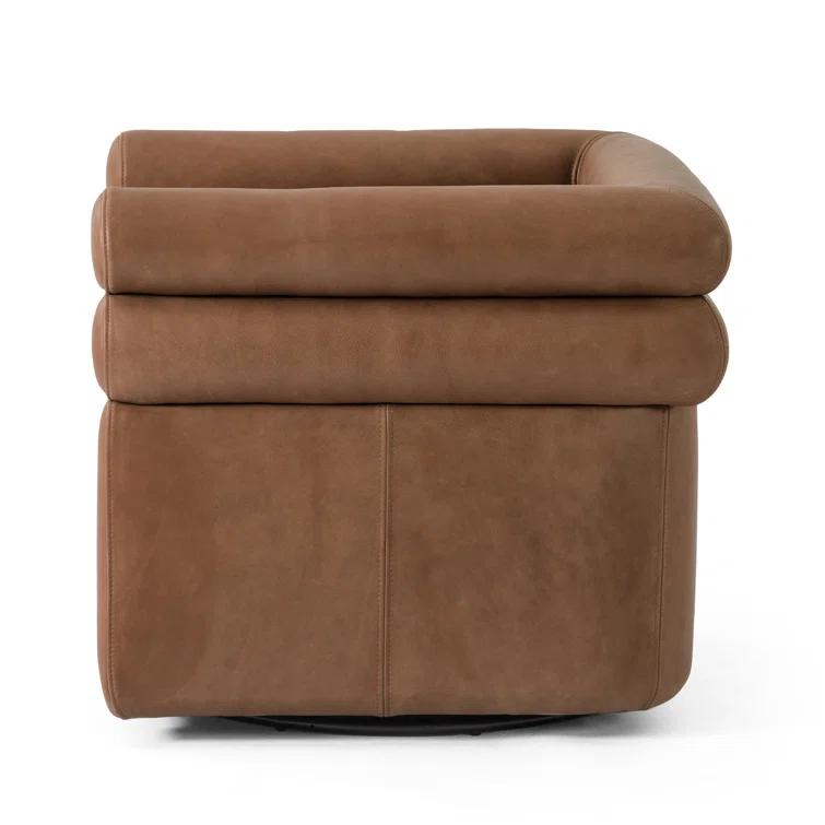 Palermo Cognac Leather Barrel Swivel Chair in Brown