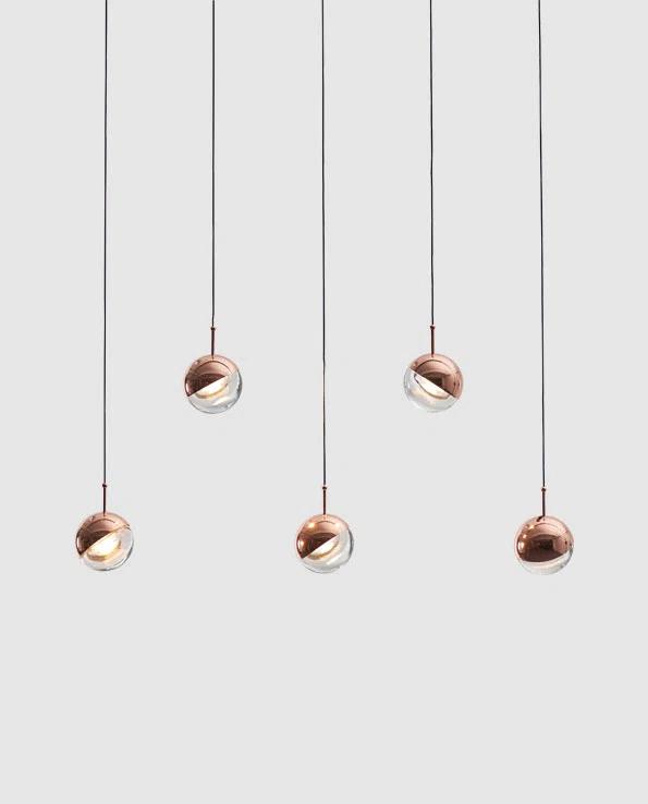Copper and Glass 5-Light LED Pendant Chandelier