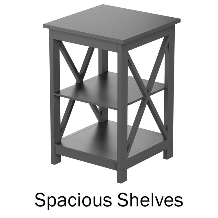 Queribus Side Tables with Two Shelves – 2 Piece Contemporary Nightstands with X-Legs – Wooden End Table Pair for Living Room or Bedroom