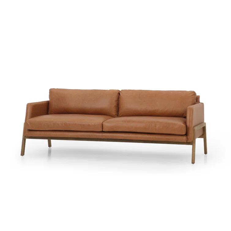 Sonoma Butterscotch Genuine Leather Sofa with Wood Accents, 84"