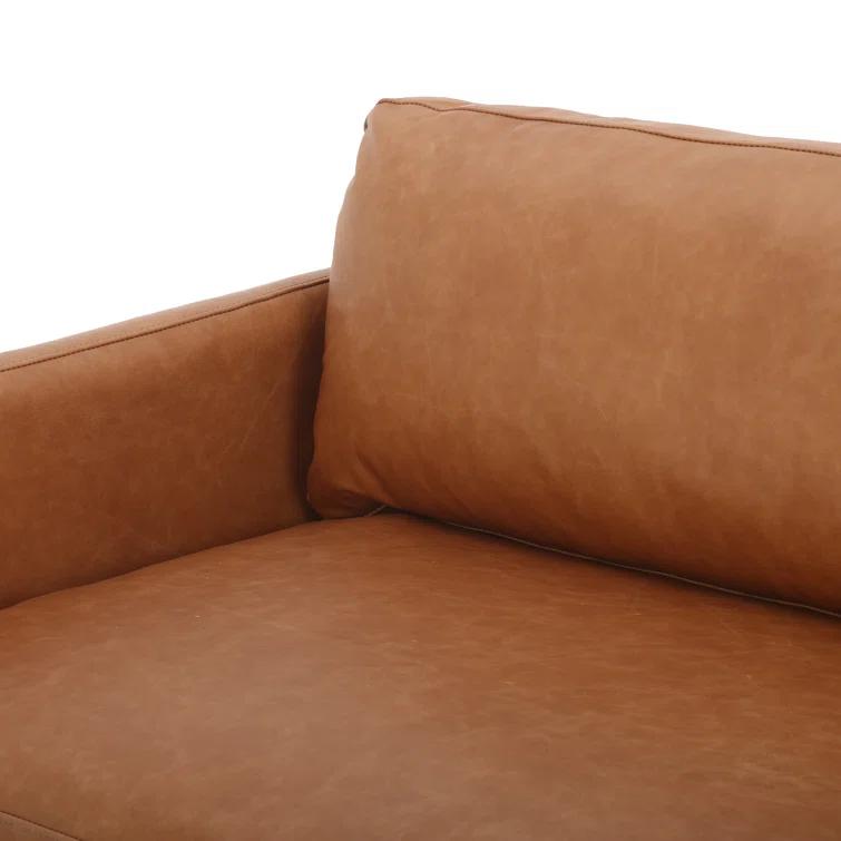 Sonoma Butterscotch Genuine Leather Sofa with Wood Accents, 84"