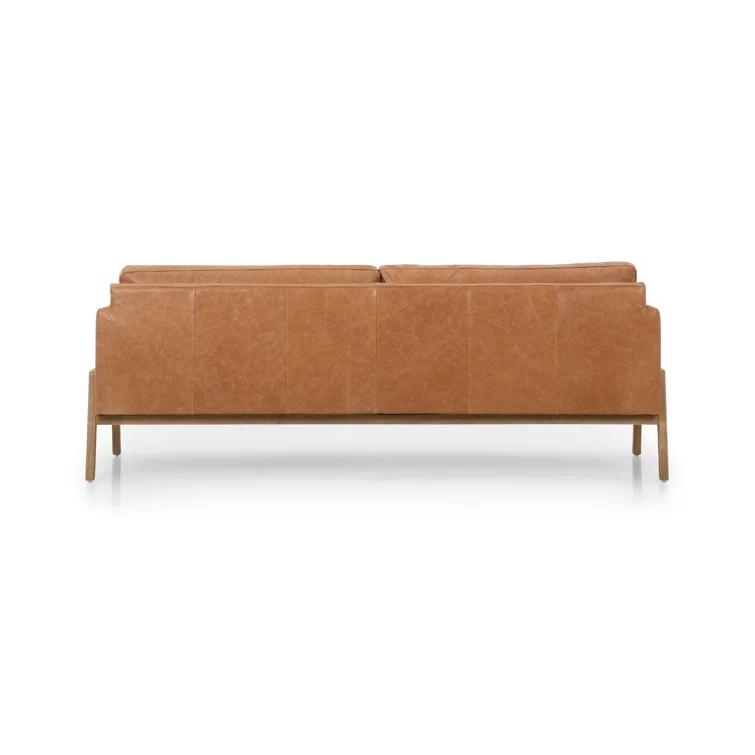 Sonoma Butterscotch Genuine Leather Sofa with Wood Accents, 84"