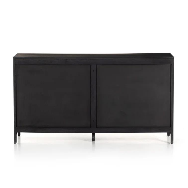 Black Wash Double Mid-Century 6-Drawer Dresser with Cane Detail
