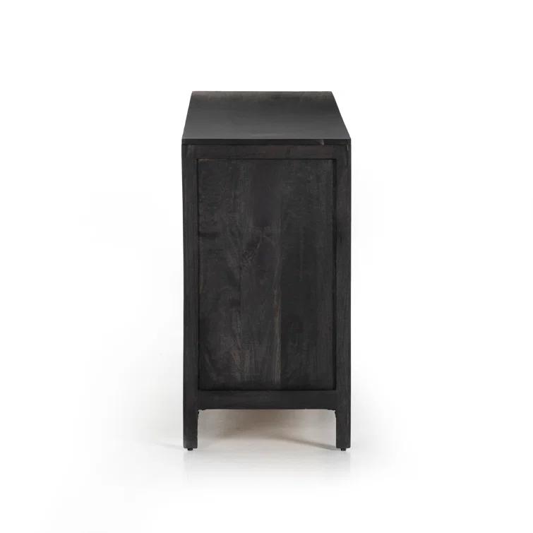 Black Wash Double Mid-Century 6-Drawer Dresser with Cane Detail