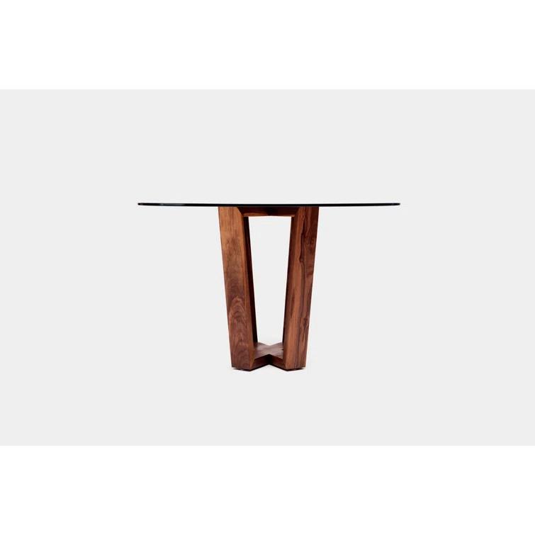 Gax Round Glass Top Solid Wood Base Dining Table
