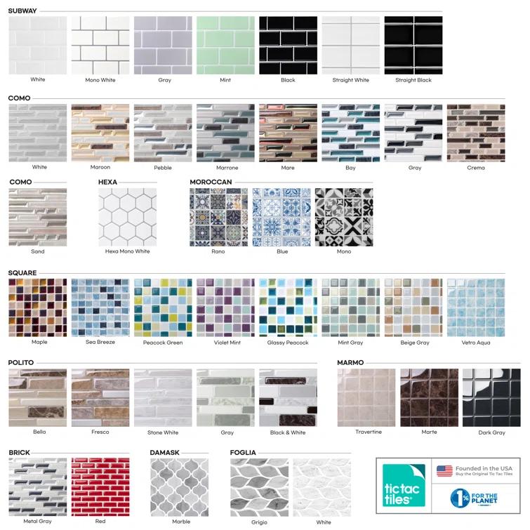 Tic Tac Tiles 12" x 12" PVC Peel and Stick Subway Tile
