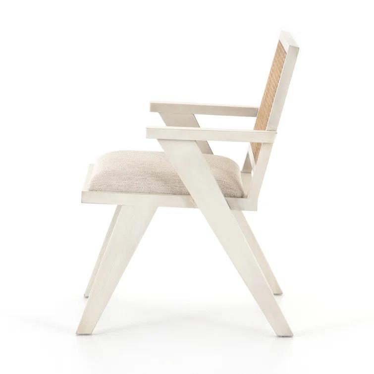 Avant Natural Cream Linen & Cane Wood Arm Chair