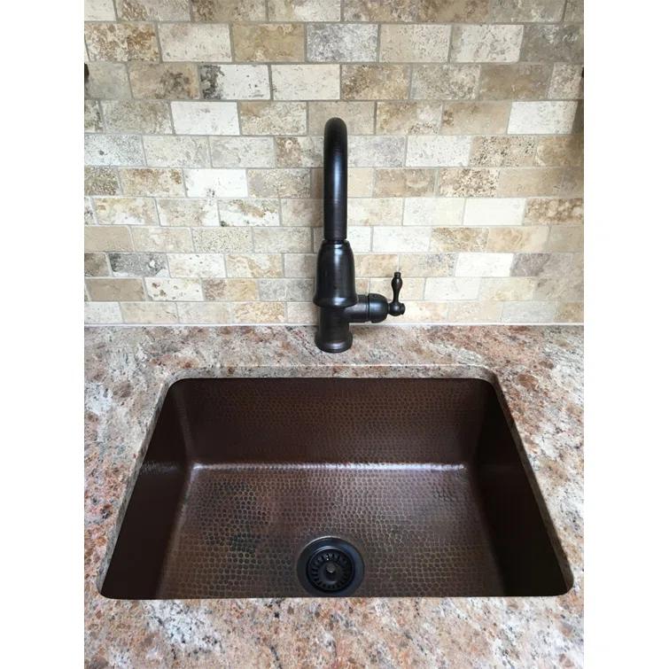 Premier Copper Products KSDB25199 25" Hammered Copper Single Basin Kitchen Sink
