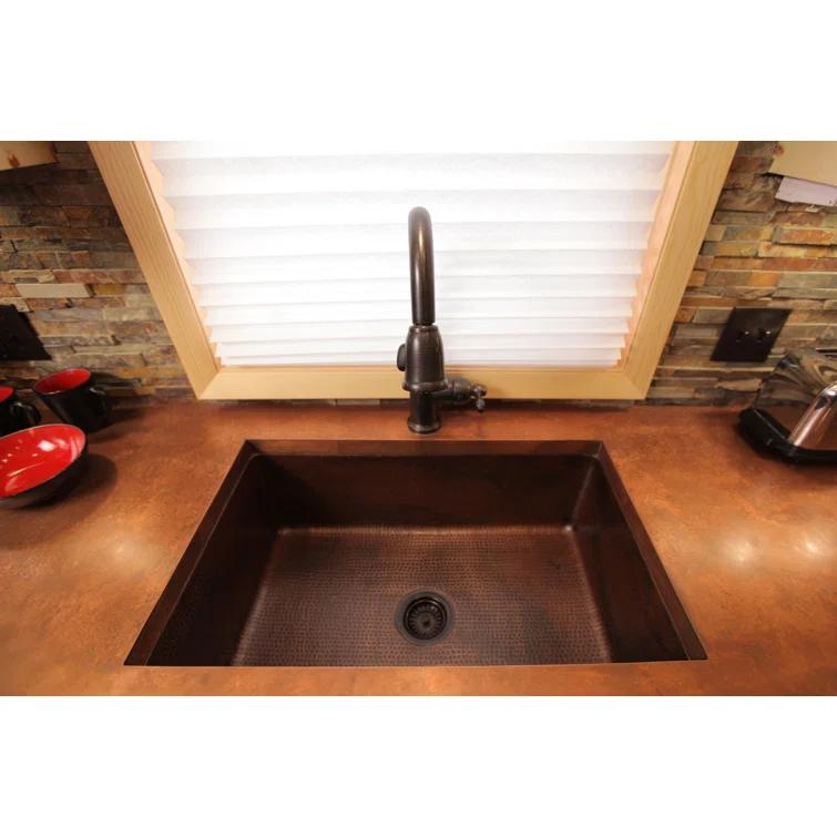 33" Antique Hammered Copper Kitchen Single Basin Sink with Matching Drain and Accessories