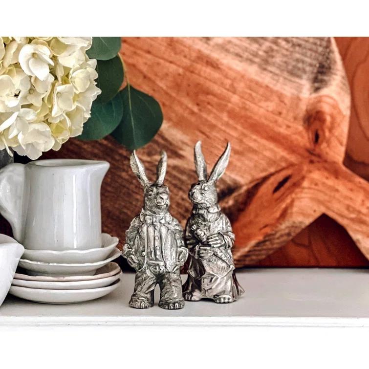 Vagabond House Garden Friends Easter Pewter Dressed Rabbits Salt and Pepper Shakers Set