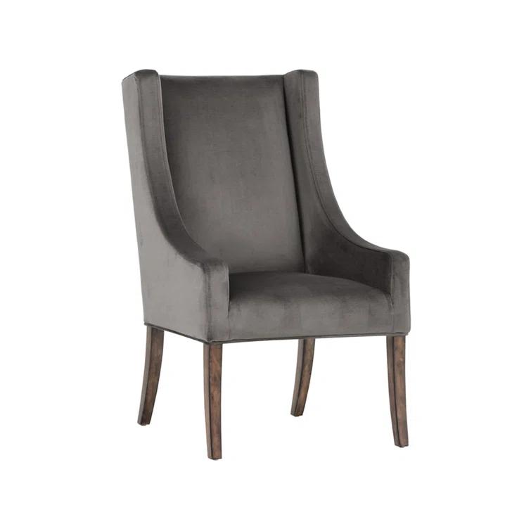 Elegant Wingback Gray Upholstered Arm Chair with Smoked Oak Legs