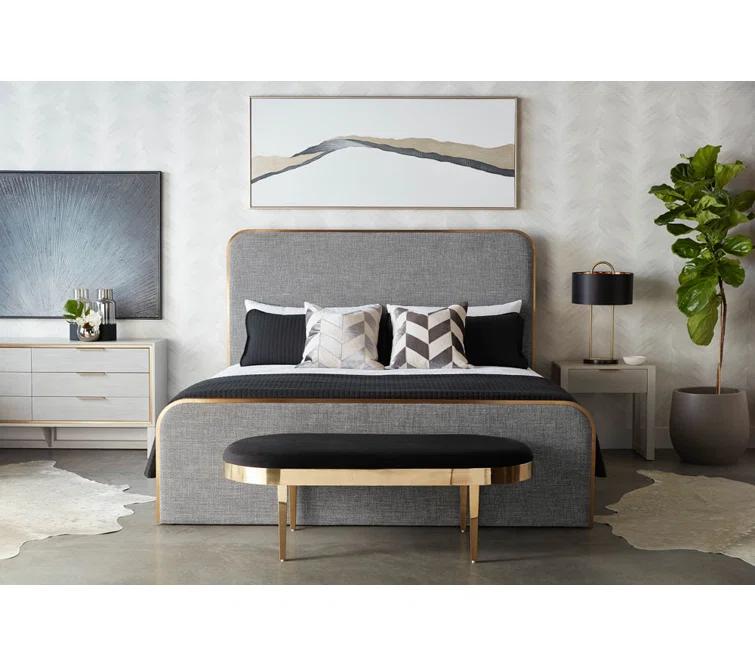 Sunpan Modern Black Sky Velvet 54'' Oval Bench with Brushed Gold Frame