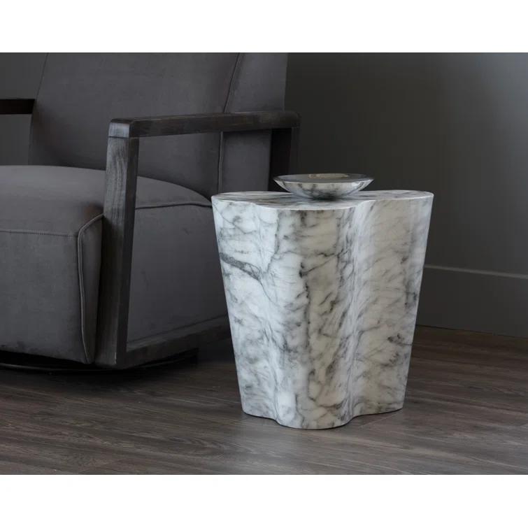 Meridian Furniture Monza White Indoor/Outdoor Concrete Marble Finish End Table