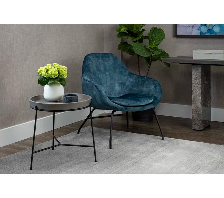Contemporary Black Metal Square End Table with Concrete Top