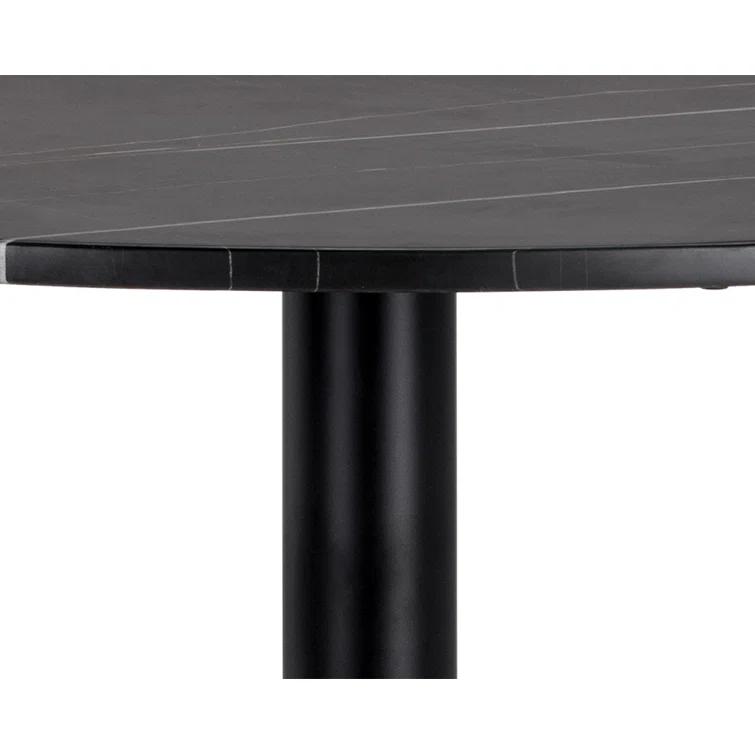 Round Black Marble Bar Height Dining Table with Gold Base